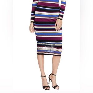 RACHEL Rachel Roy Vibrant Striped Knit Midi Skirt